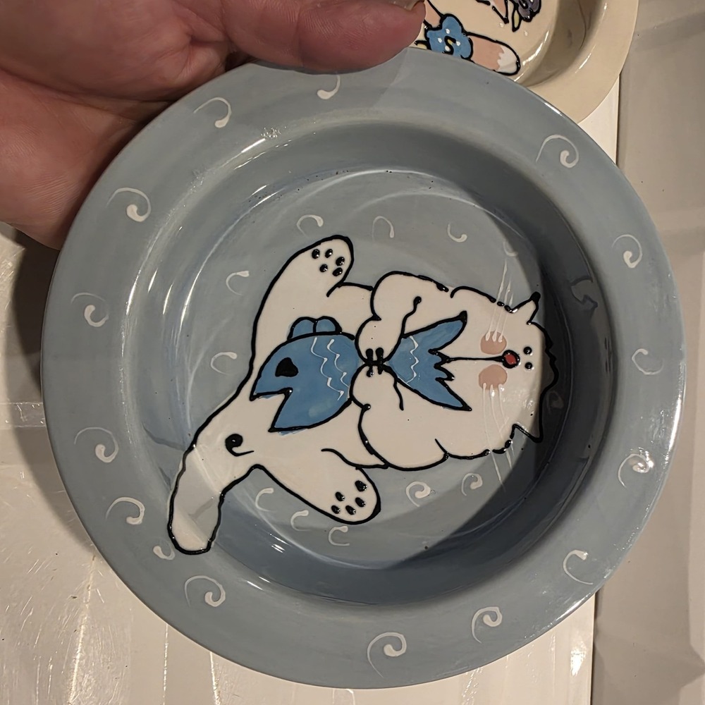 Pink & White Cat ceramic bowls licenced Rosenthal Represents 2002 Debby Carman - Picture 8 of 10